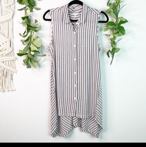 MAX STUDIO Striped Button Down Sleeveless Tunic